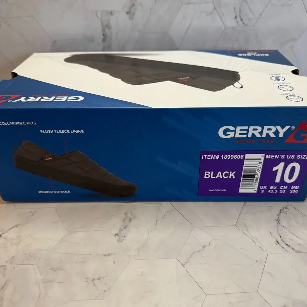 NIB Gerry Puff Slip On Shoes Men's Black Sz 10 Fleece Collapsible Heel Comfort